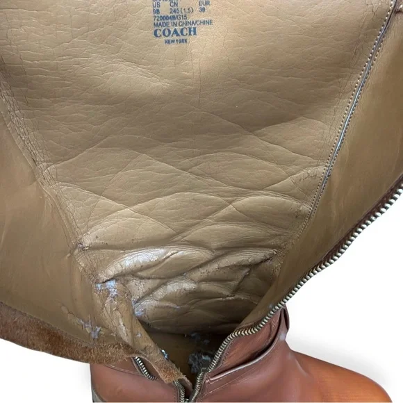 COACH Saddle Brown California Calf Leather Boots with Signature Gold Buckles, 9M - Picture 14 of 16